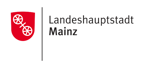 Landeshauptstadt Mainz red shield emblem with wheel icon and text