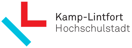 Kamp-Lintfort Hochschulstadt red and teal L-shaped logo