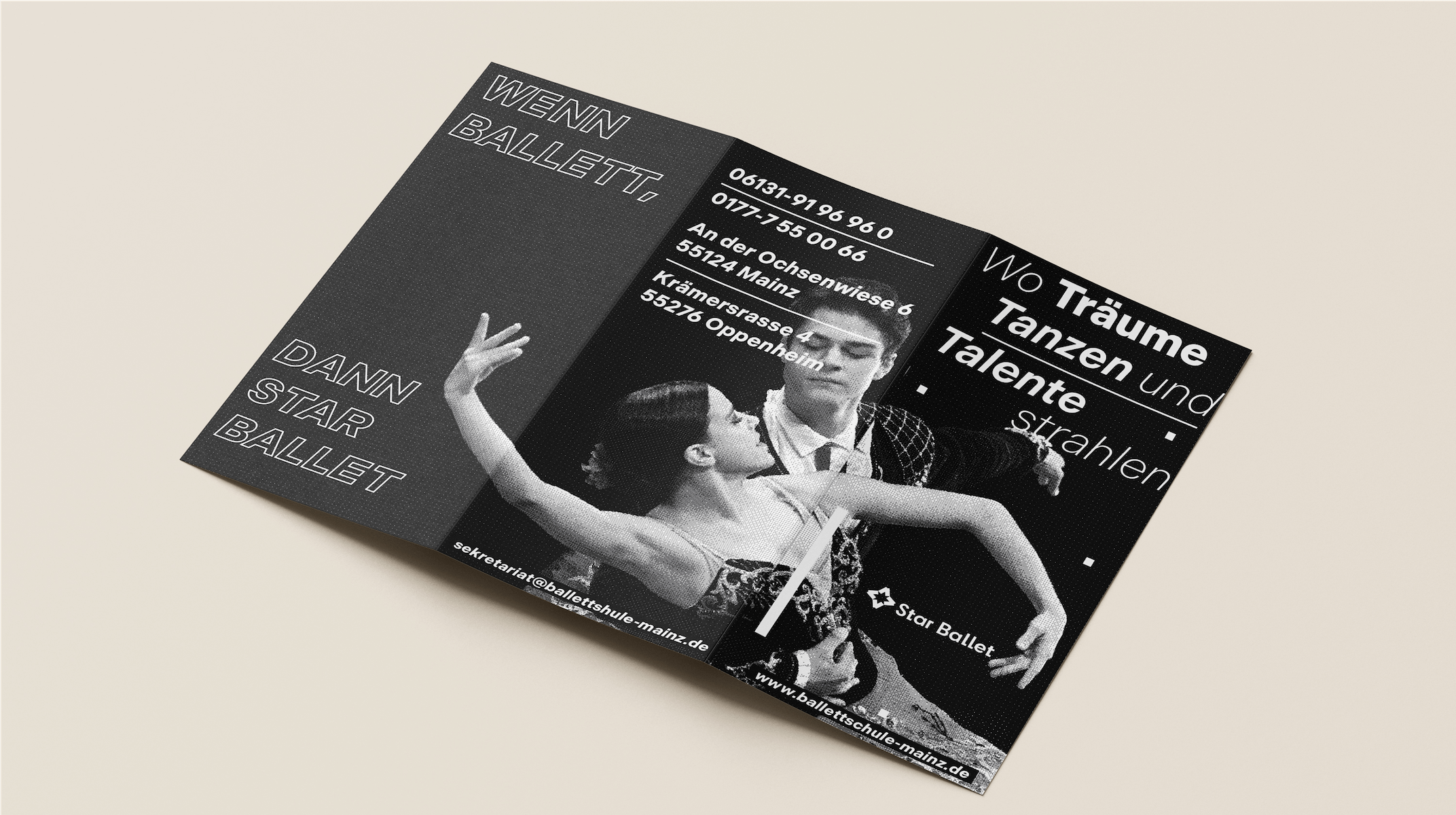 Monochrome flyer showing dancers in motion and Star Ballet class details