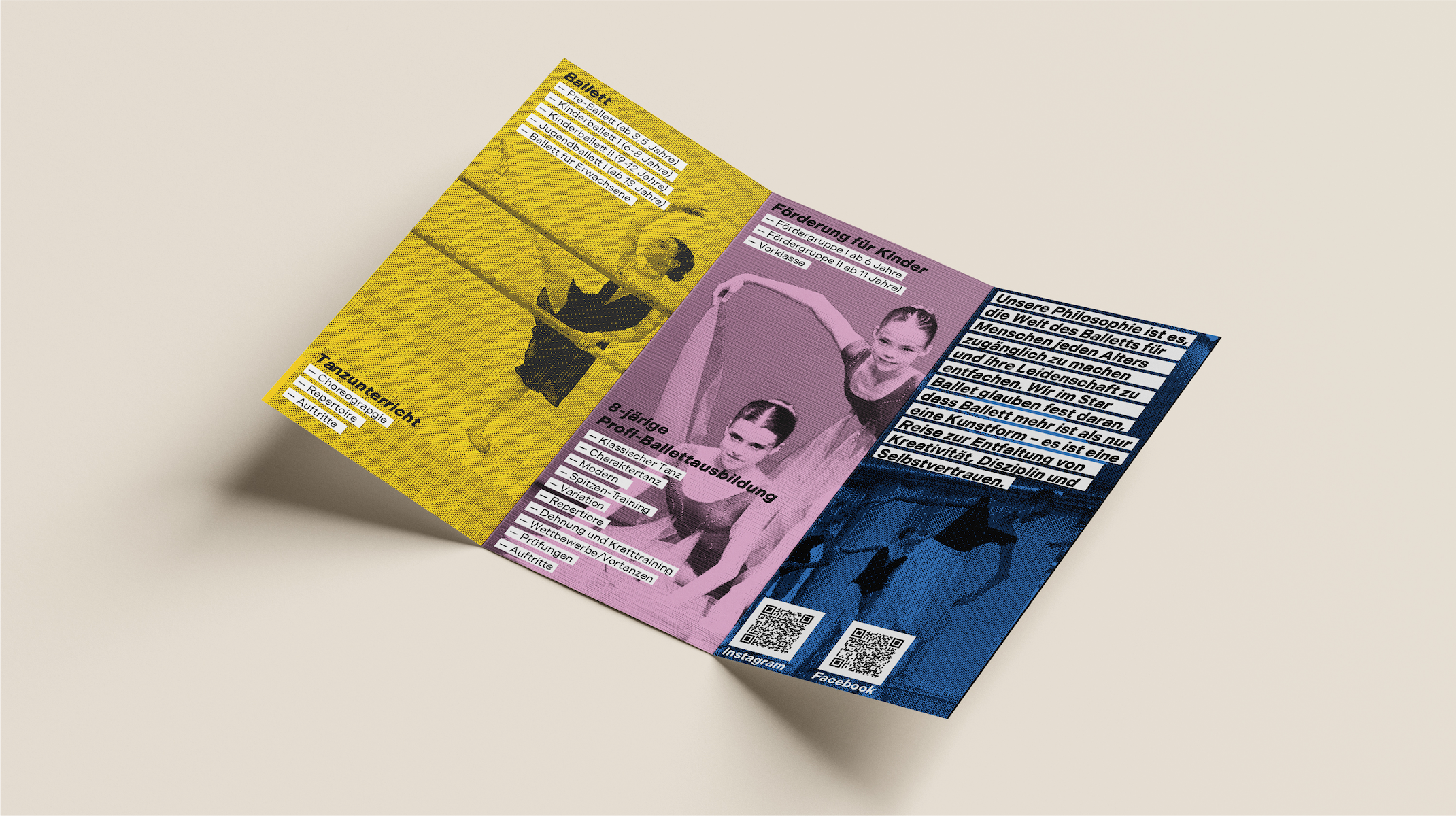 Colorful folded brochure with Star Ballet photos and schedule layout