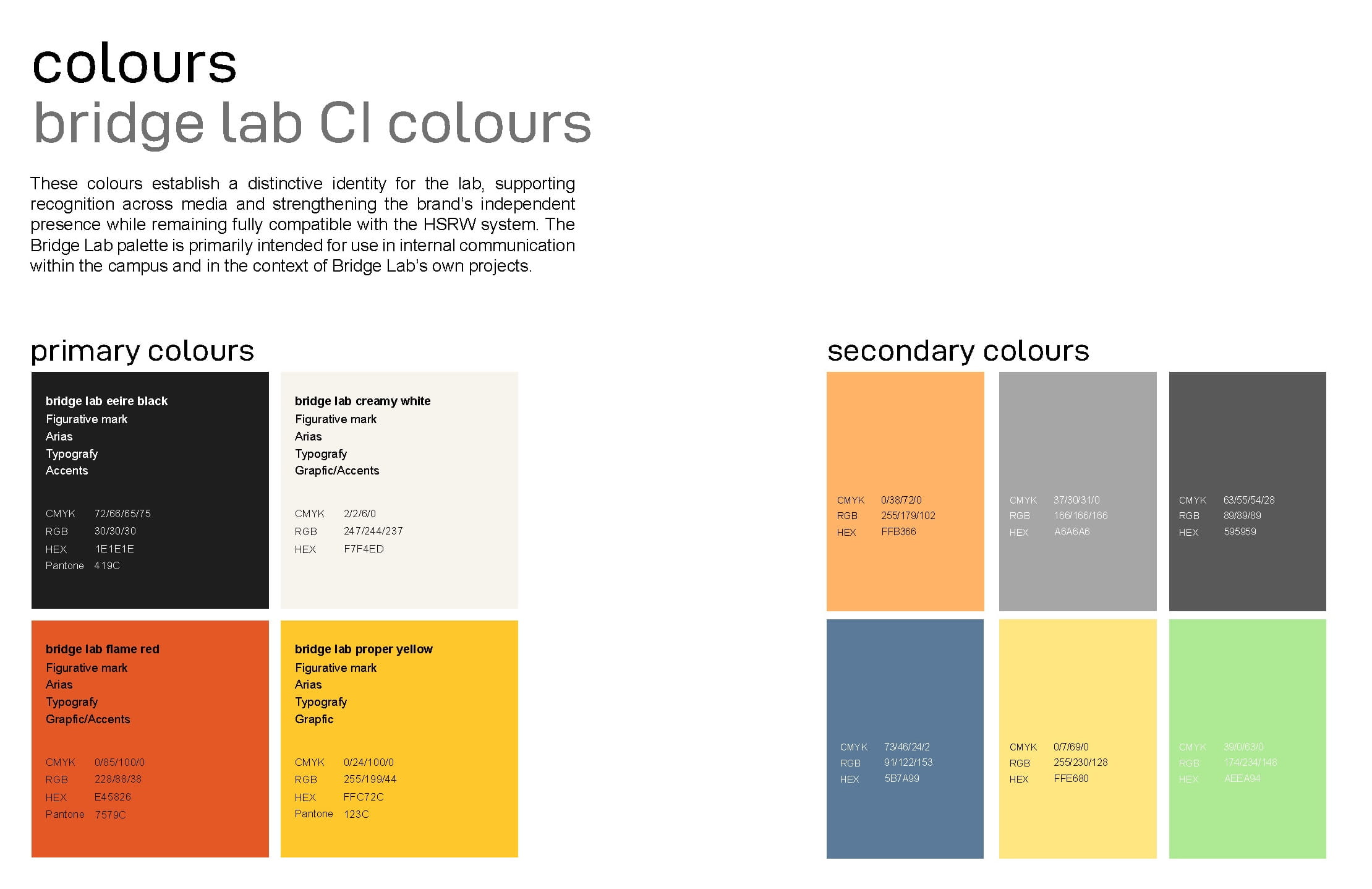 Bridge Lab color palette with primary and secondary swatches