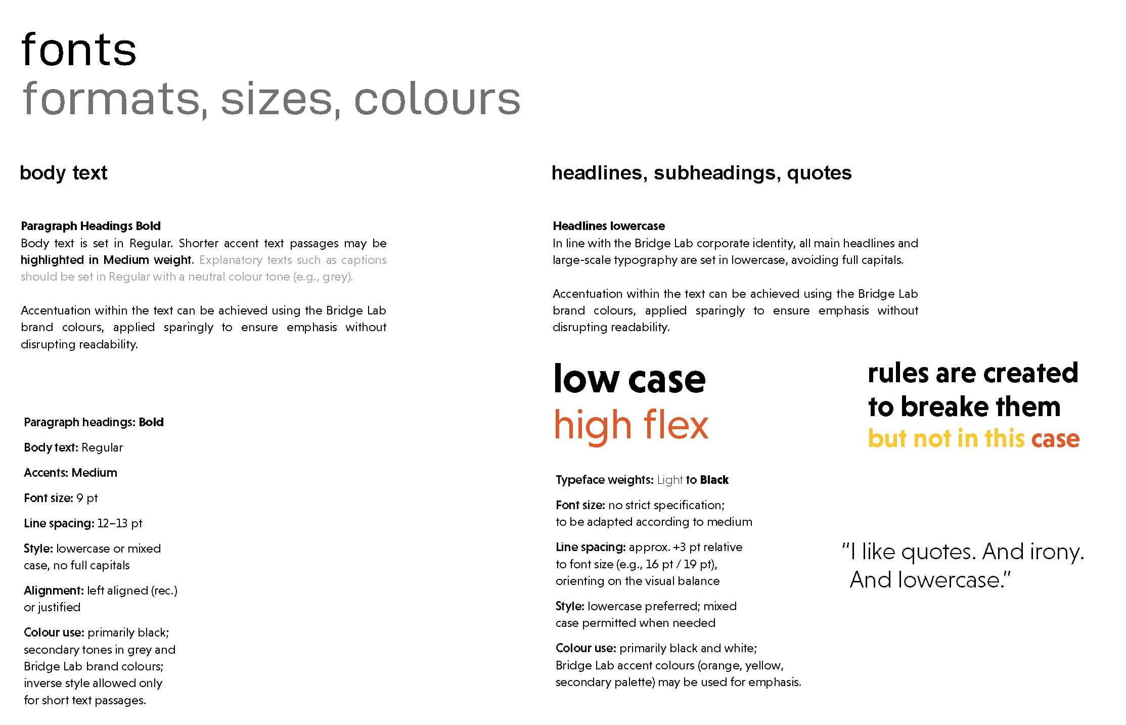 Bridge Lab typography guidelines for body text and headlines