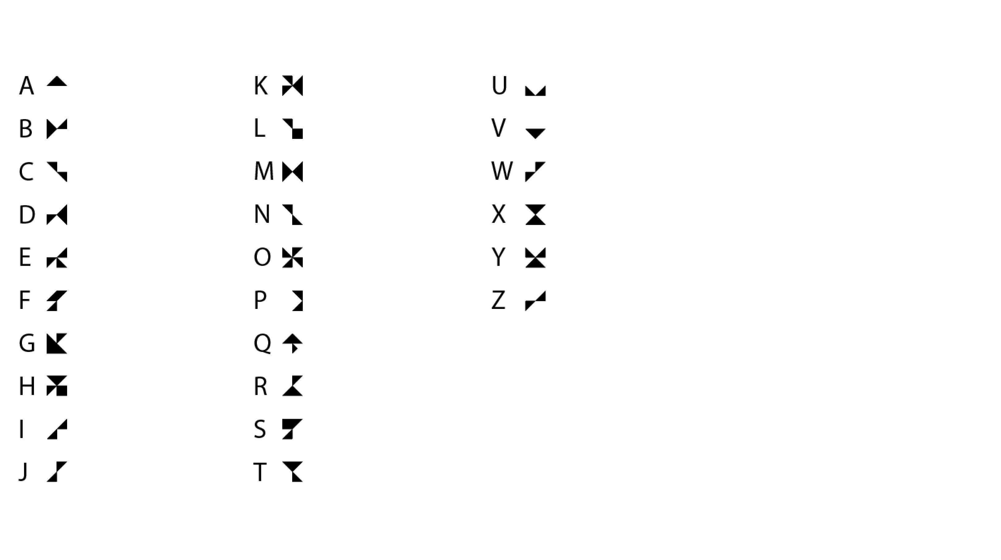 Cipher key showing geometric symbols representing each uppercase Latin letter from A to Z