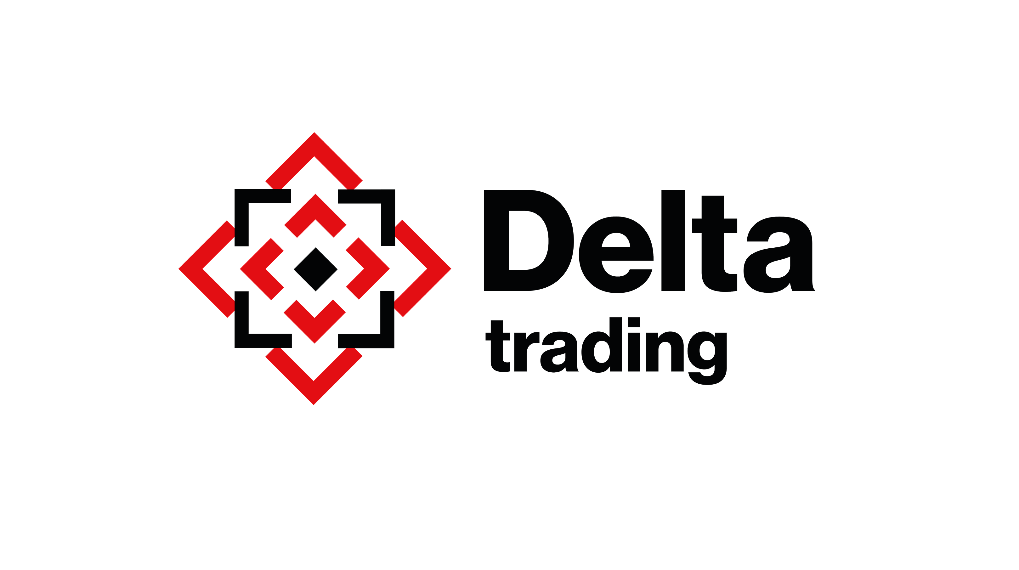 Delta Trading logo with geometric red and black embroidery-inspired symbol next to bold black text