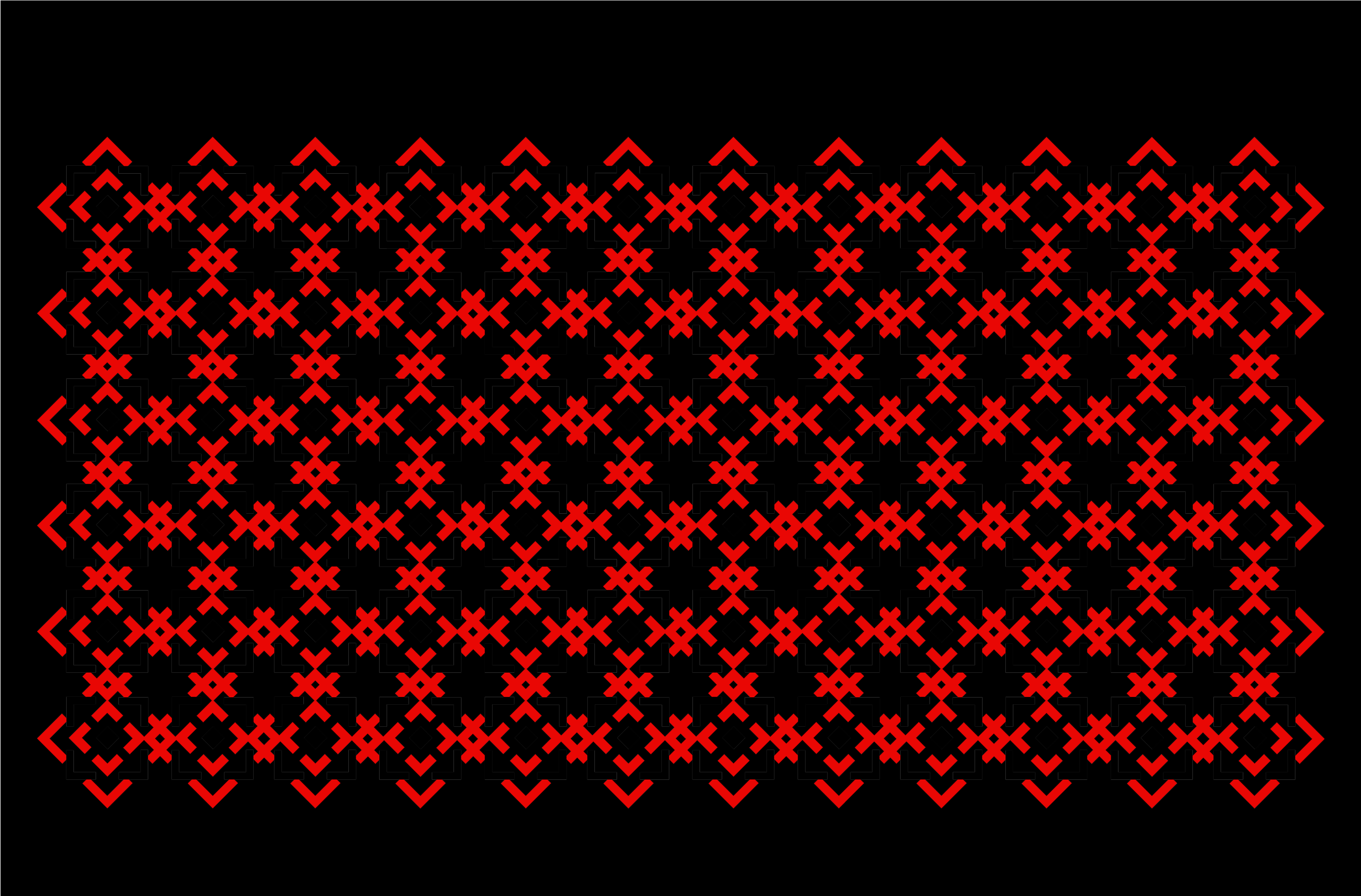 Red ornamental pattern on black background inspired by traditional Ukrainian embroidery