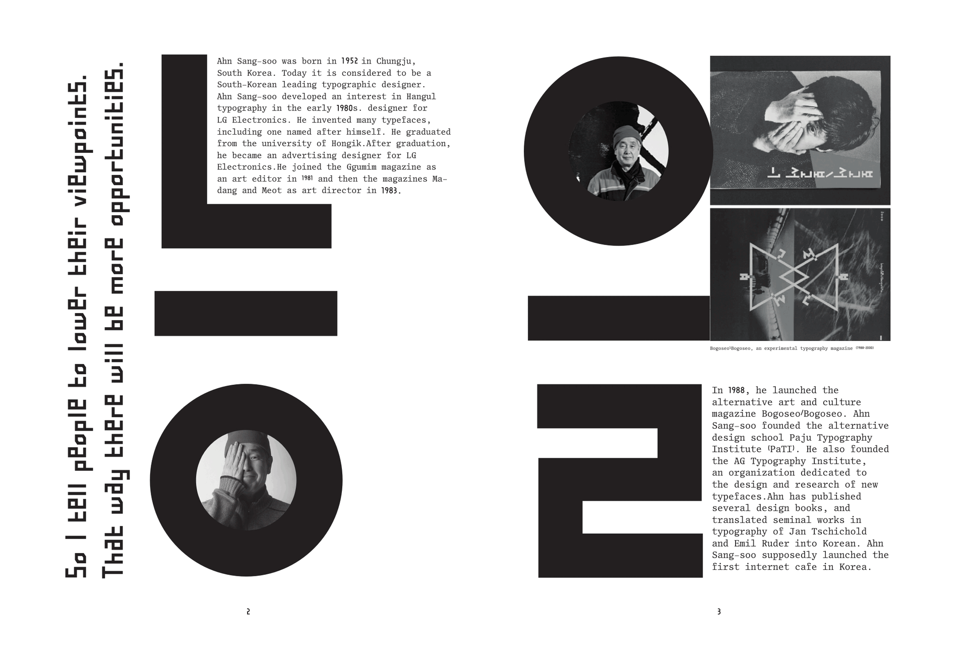 Animated cycling through pages of a book about typography
