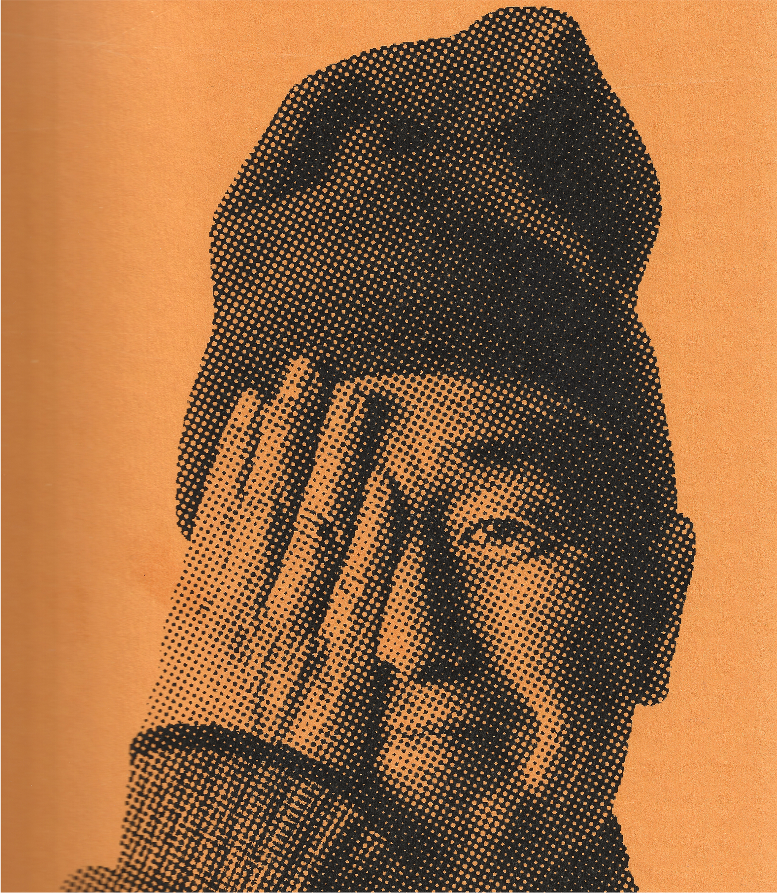 Halftone portrait of Ahn Sang Soo smiling with hand over one eye