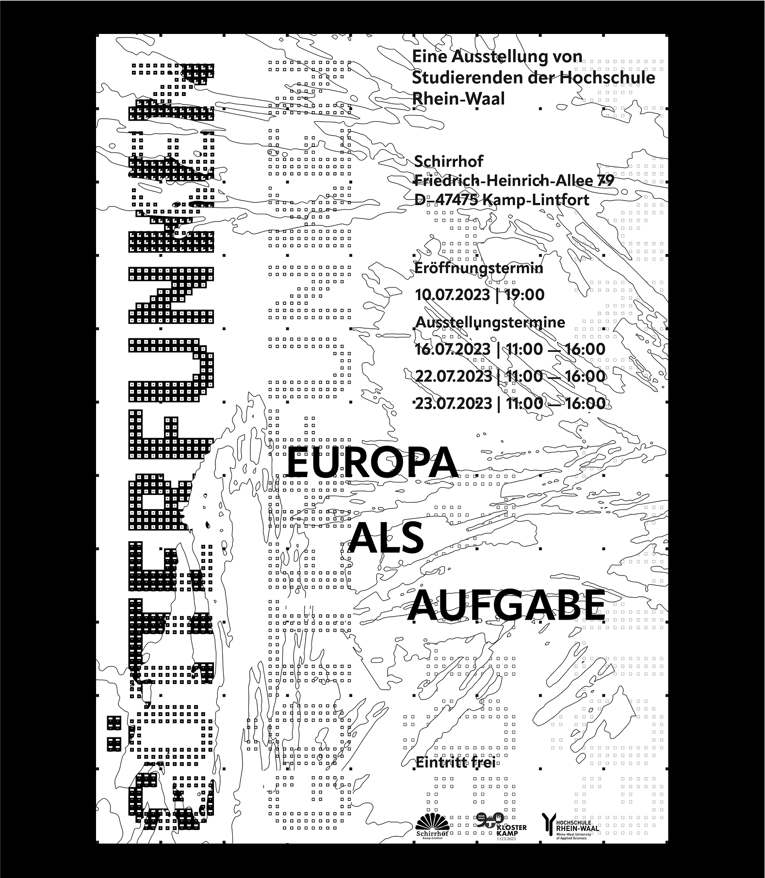 Poster for GÖTTERFUNKEN exhibition with clean typographic layout and show details