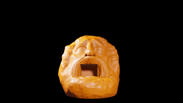 Animated gif of a sculpted sponge holder with colorful sponges falling around it