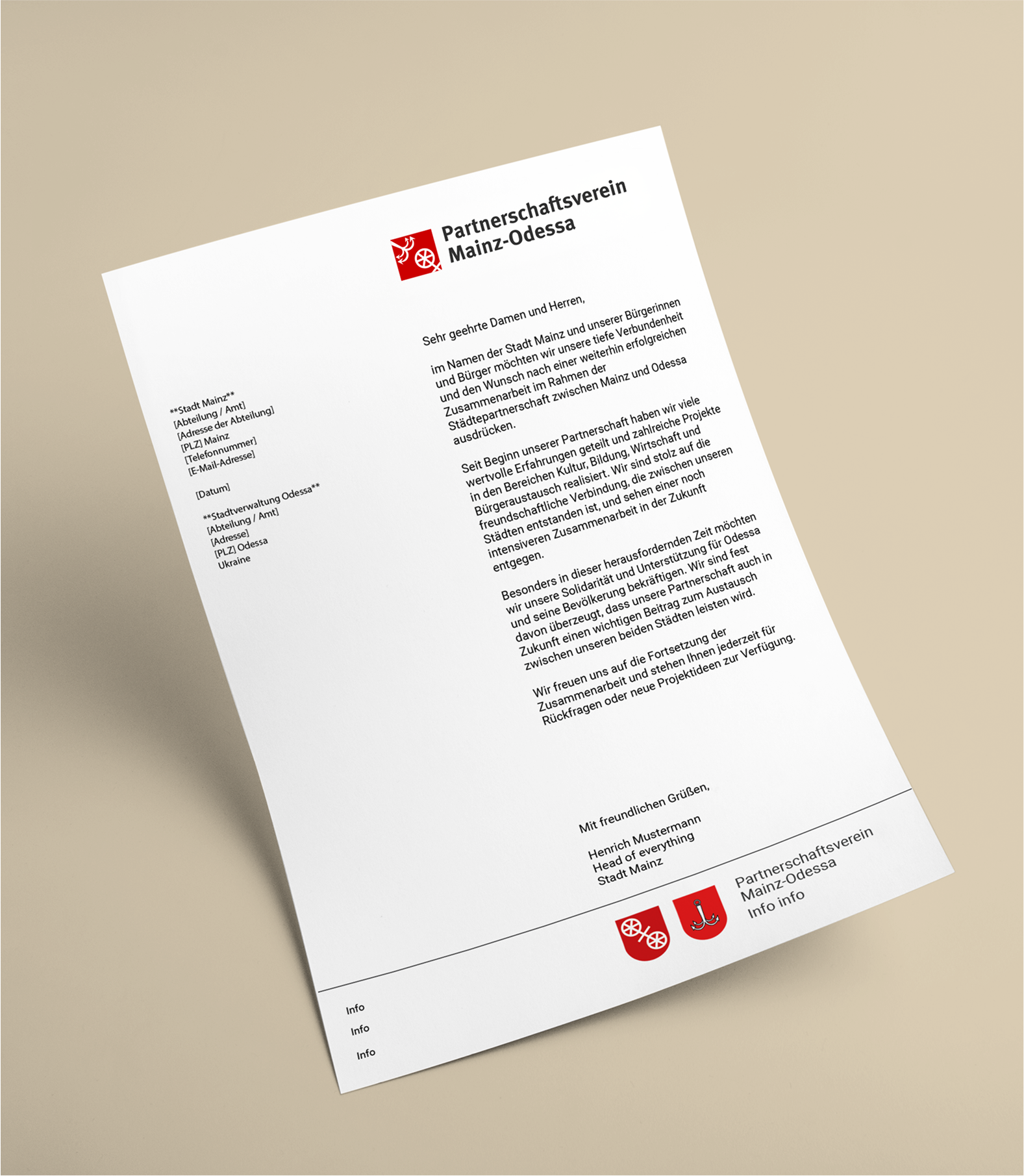 Letterhead design with logo and contact details for the partnership association