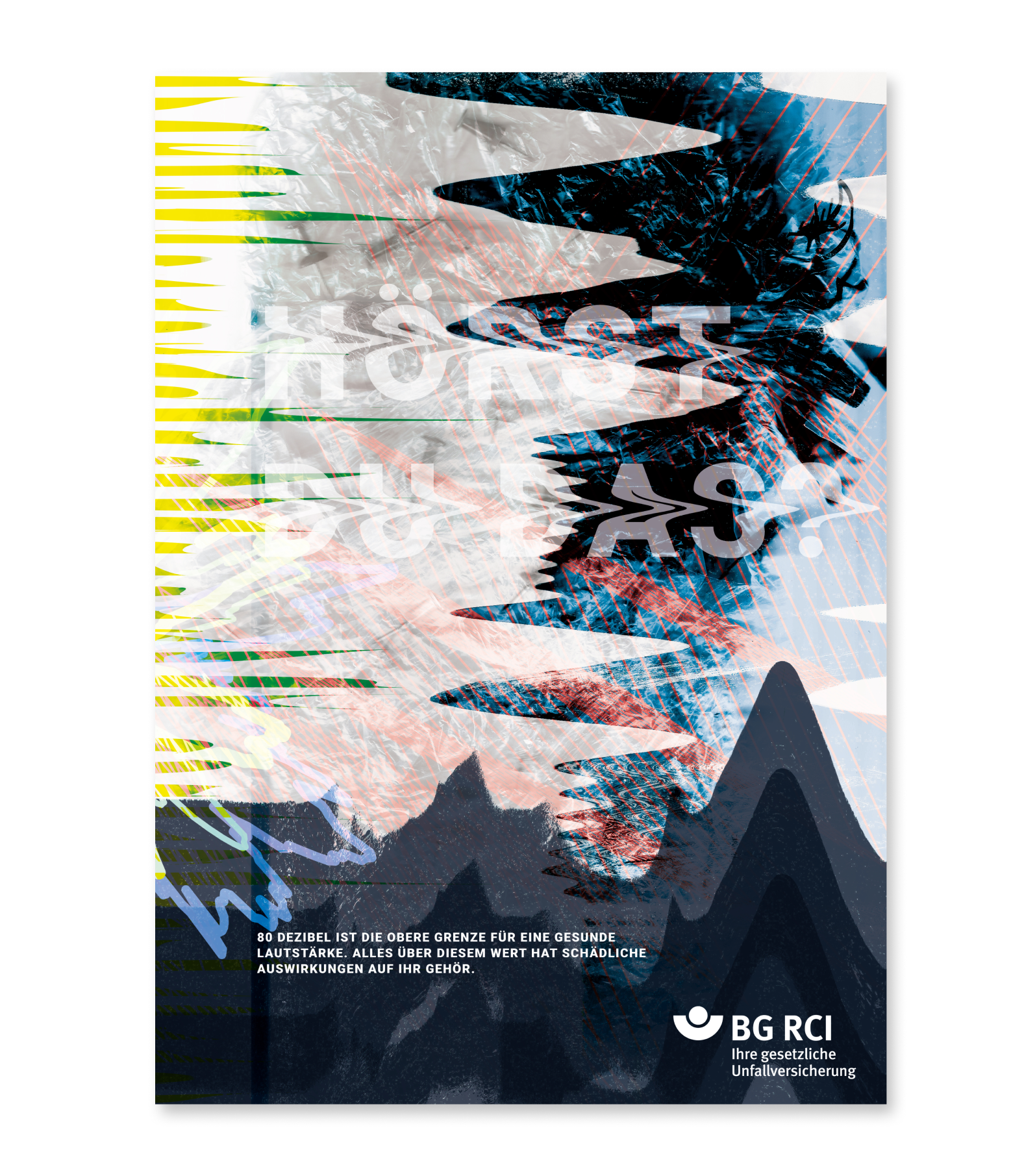 Layered textures and zigzag shapes overlaid with safety awareness message