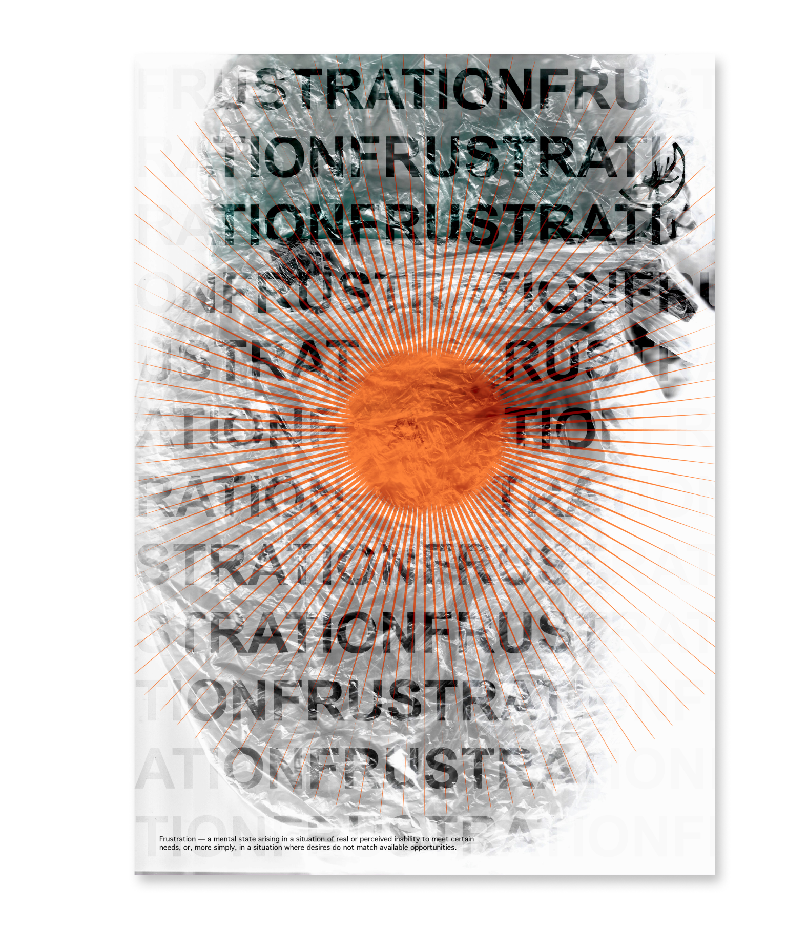 Radiating lines and layered “FRUSTRATION” text with an orange fuzzy center