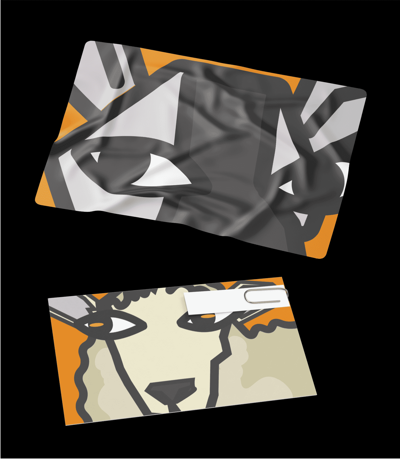 Stylized animal illustrations in black, orange and cream colors