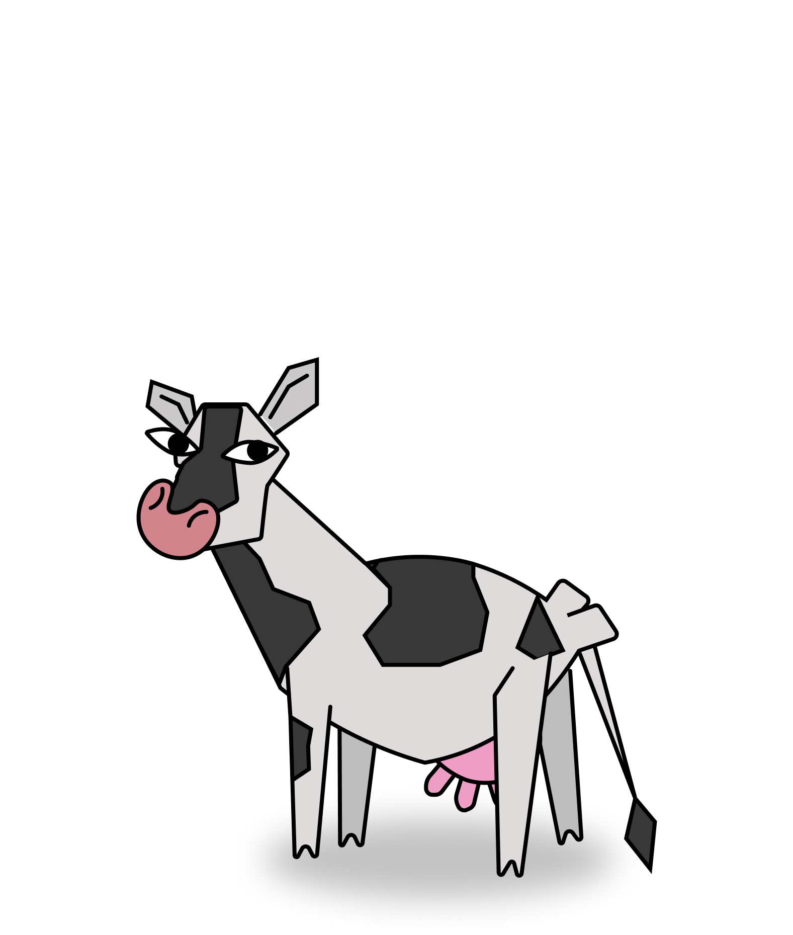 Stylized cartoon cow with tilted head