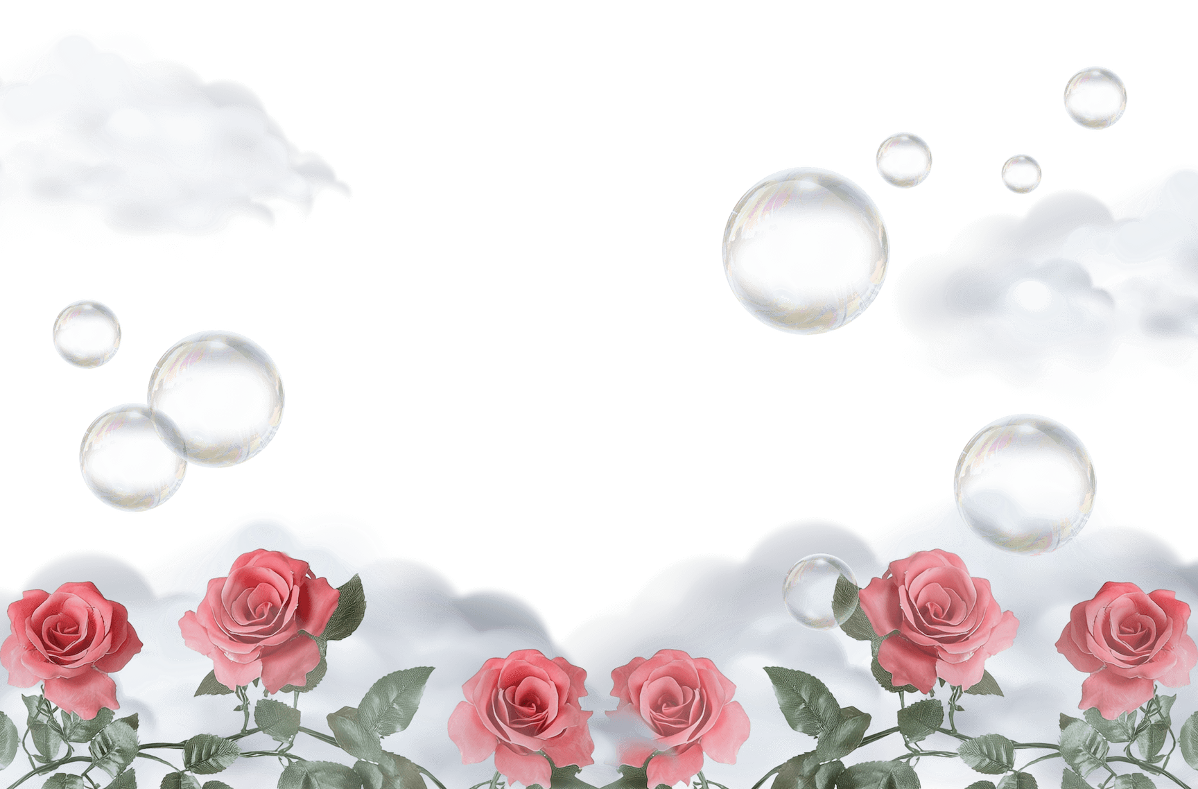 Transparent overlay with clouds, bubbles, and roses for on top of Denis Malinko's 3D head